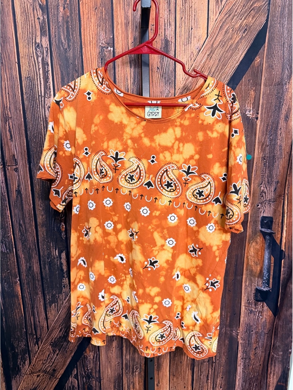 Jaded Gypsy Moon Dance Tee 100% Cotton L/XL Orange Paisley Tie-Dye Shirt